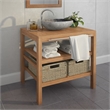 Pemberly Row Teak Wood Vanity Cabinet with steel handle in Warm Brown