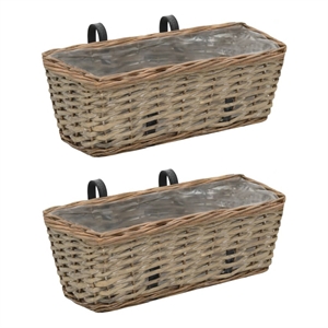 Pemberly Row Wicker Balcony Planter With Pe Lining Medium in Brown (Set of 2)