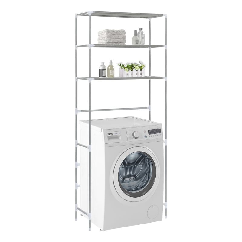 Pemberly Row Contemporary Storage Rack Over Laundry in Silver