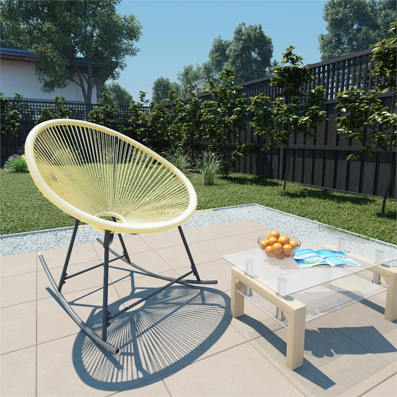 Pemberly Row Poly Rattan Powder-Coated Steel Standard Acapulco Chair in Beige