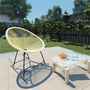 Pemberly Row Poly Rattan Powder-Coated Steel Standard Acapulco Chair in Beige