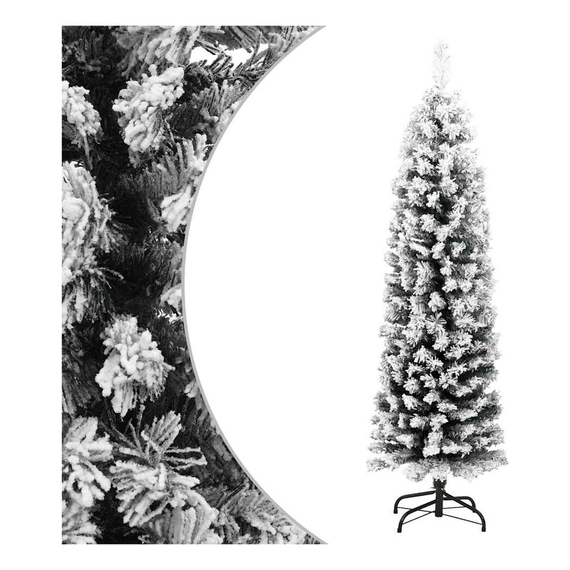 Pemberly Row PVC Artificial Christmas Tree w/ Steel Slim Ornaments in Green