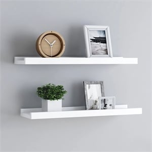 Pemberly Row 23.6 in X 3.5 in X 1.2&quot MDF Frame Ledge Shelf in White (Set of 2)