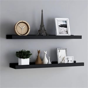 Pemberly Row 31.5&quot Wall Mounting Frame Ledge Shelf MDF in Black (Set of 2)