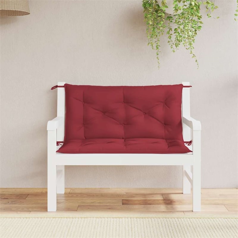 Pemberly Row Oxford Fabric Medium Garden Bench Cushion in Red Wine (Set of 2)