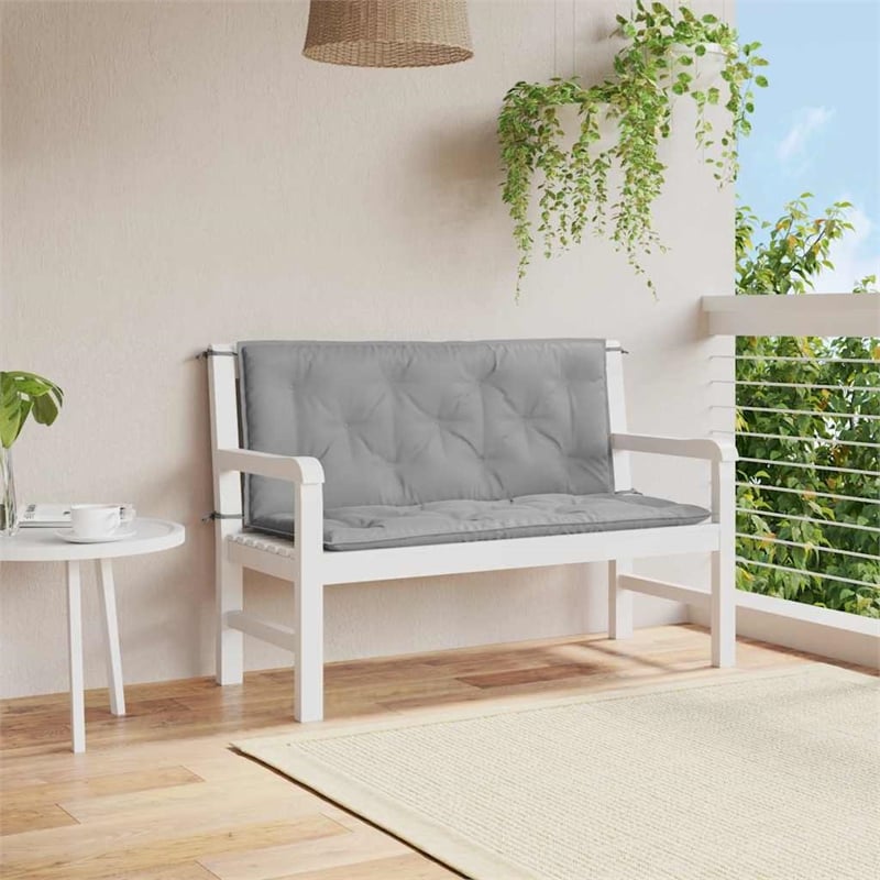 Pemberly Row Polyester Oxford fabric Garden Bench Cushion in Gray (Set of 2)