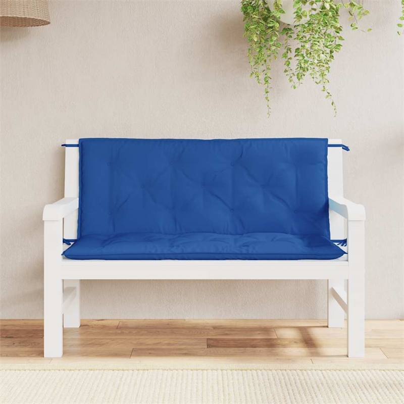 Pemberly Row Polyester Oxford fabric Garden Bench Cushion in Blue (Set of 2)