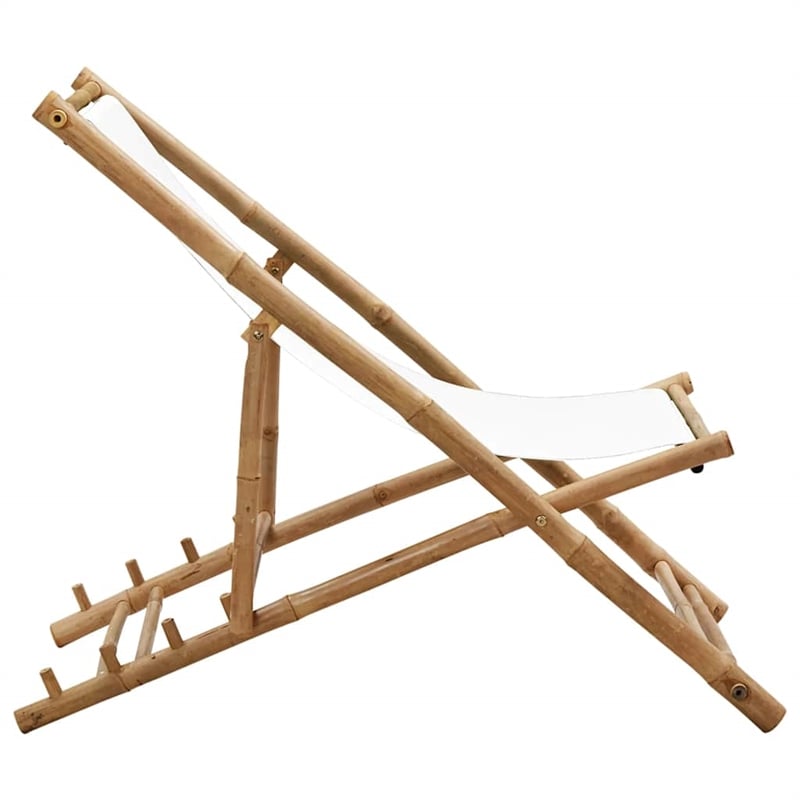 Pemberly Row Bamboo Medium Collapsible Folding Sun Lounger in White