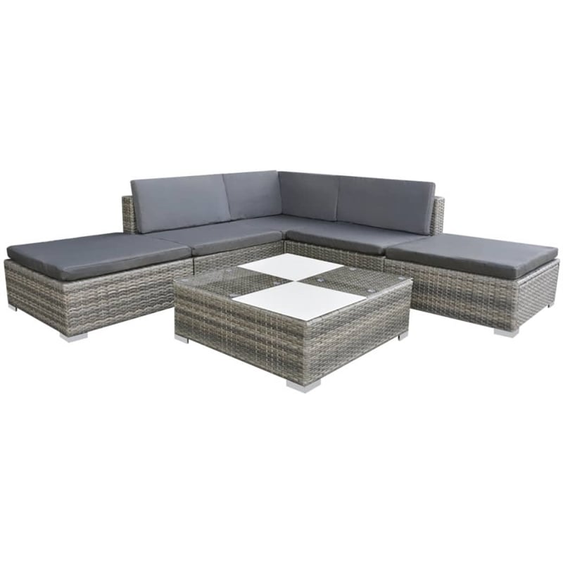 Pemberly Row Medium Modular PE Rattan Garden Furniture Set in Grey