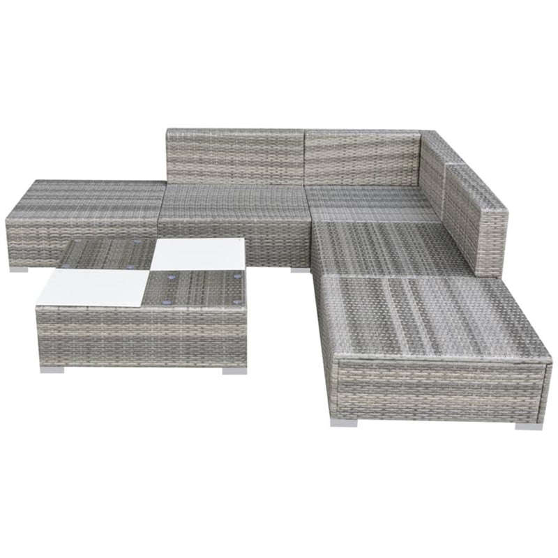 Pemberly Row Medium Modular PE Rattan Garden Furniture Set in Grey