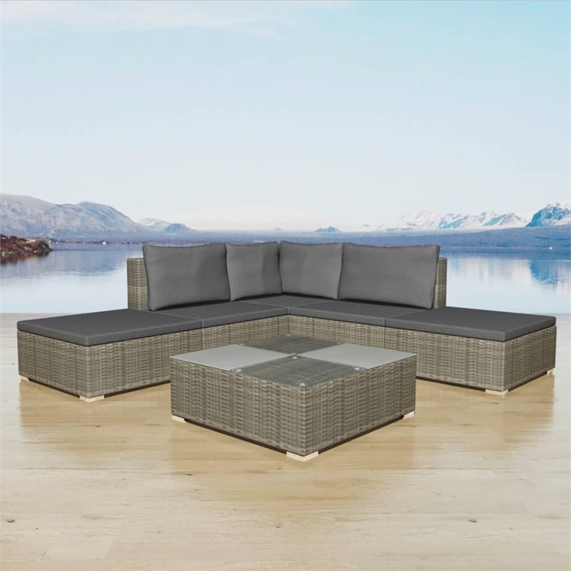 Pemberly Row Medium Modular PE Rattan Garden Furniture Set in Grey
