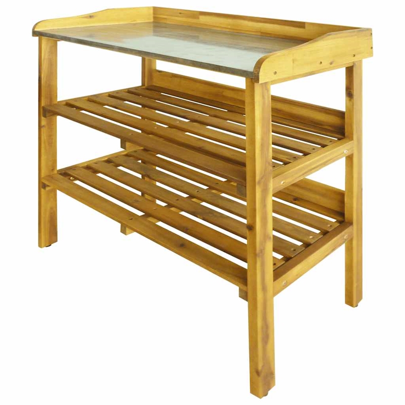 Pemberly Row Solid Acacia Wood With Zinc Liner Potting Bench in Natural