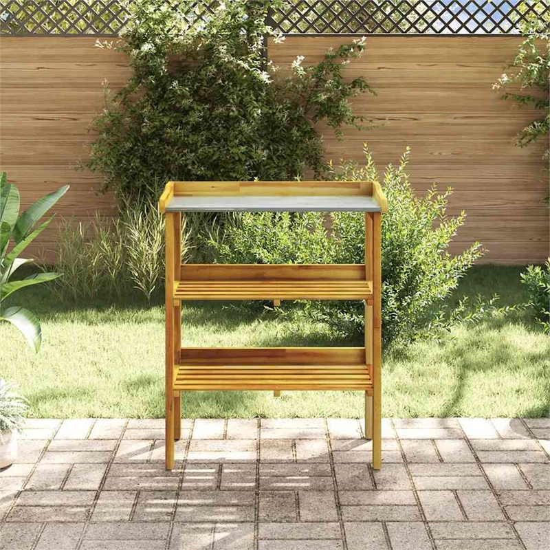 Pemberly Row Solid Acacia Wood With Zinc Liner Potting Bench in Natural