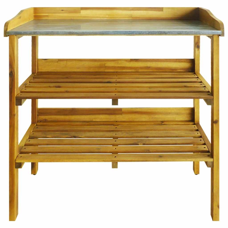 Pemberly Row Solid Acacia Wood With Zinc Liner Potting Bench in Natural