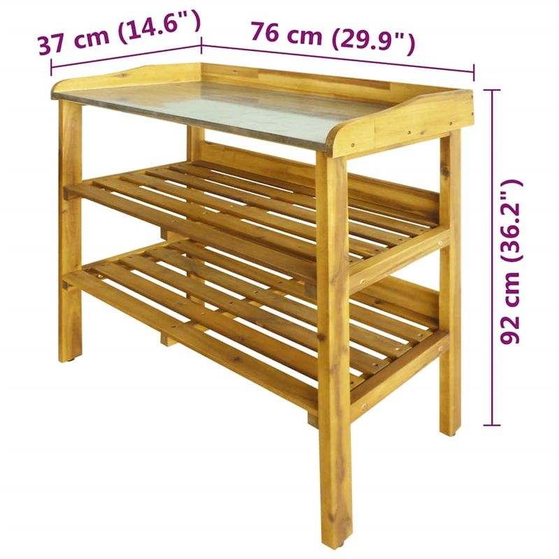 Pemberly Row Solid Acacia Wood With Zinc Liner Potting Bench in Natural