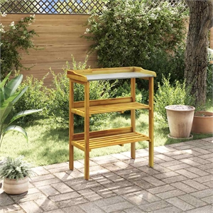 Pemberly Row Solid Acacia Wood With Zinc Liner Potting Bench in Natural