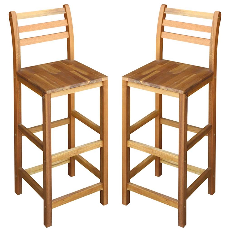 Pemberly Row Solid Acacia Wood Large Bar Chair Wood in Natural (Set of 2)