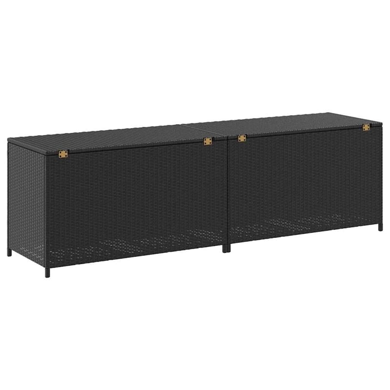 Pemberly Row Large Poly Rattan Powder-Coated Steel Storage Chest in Black
