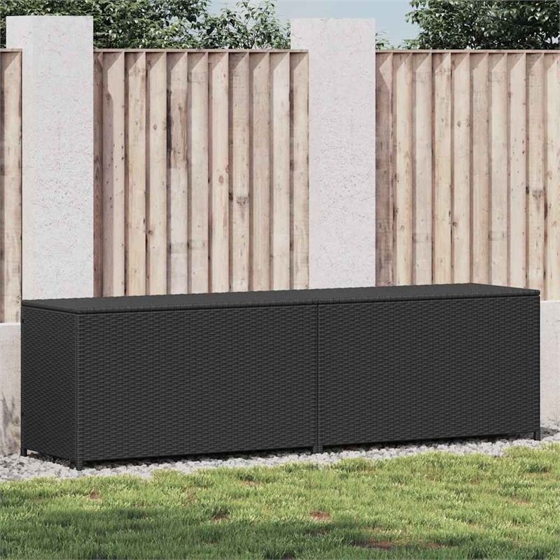 Pemberly Row Large Poly Rattan Powder-Coated Steel Storage Chest in Black