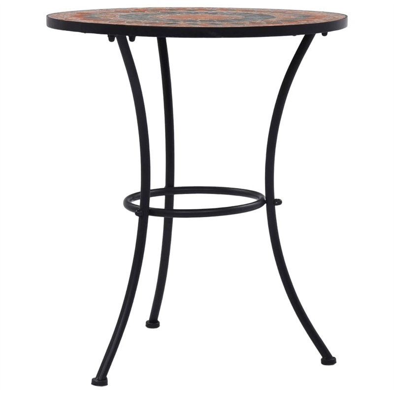 Pemberly Row Powder-Coated Iron Frame Table with Ceramic Top in Orange/Grey