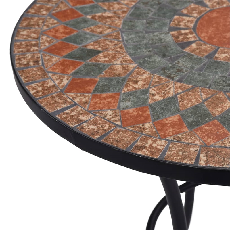 Pemberly Row Powder-Coated Iron Frame Table with Ceramic Top in Orange/Grey