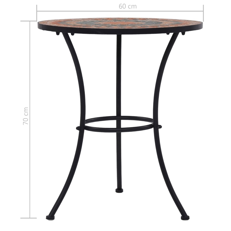 Pemberly Row Powder-Coated Iron Frame Table with Ceramic Top in Orange/Grey