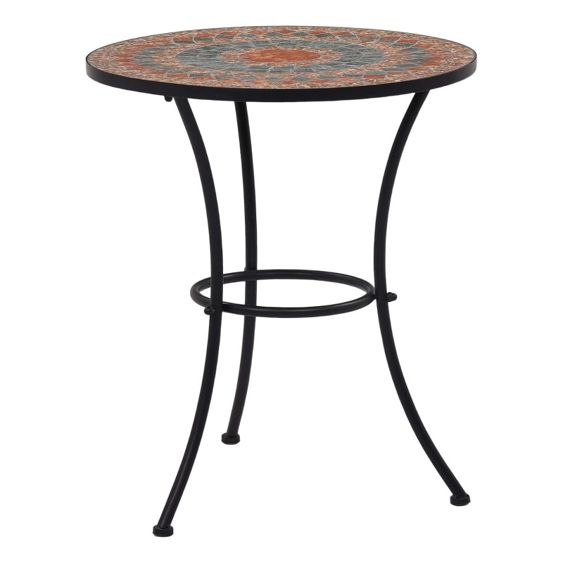 Pemberly Row Powder-Coated Iron Frame Table with Ceramic Top in Orange/Grey