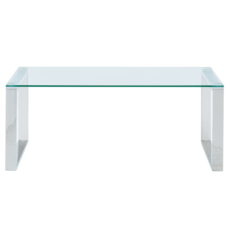 Pemberly Row Contemporary Stainless Steel and Glass Coffee Table Silver