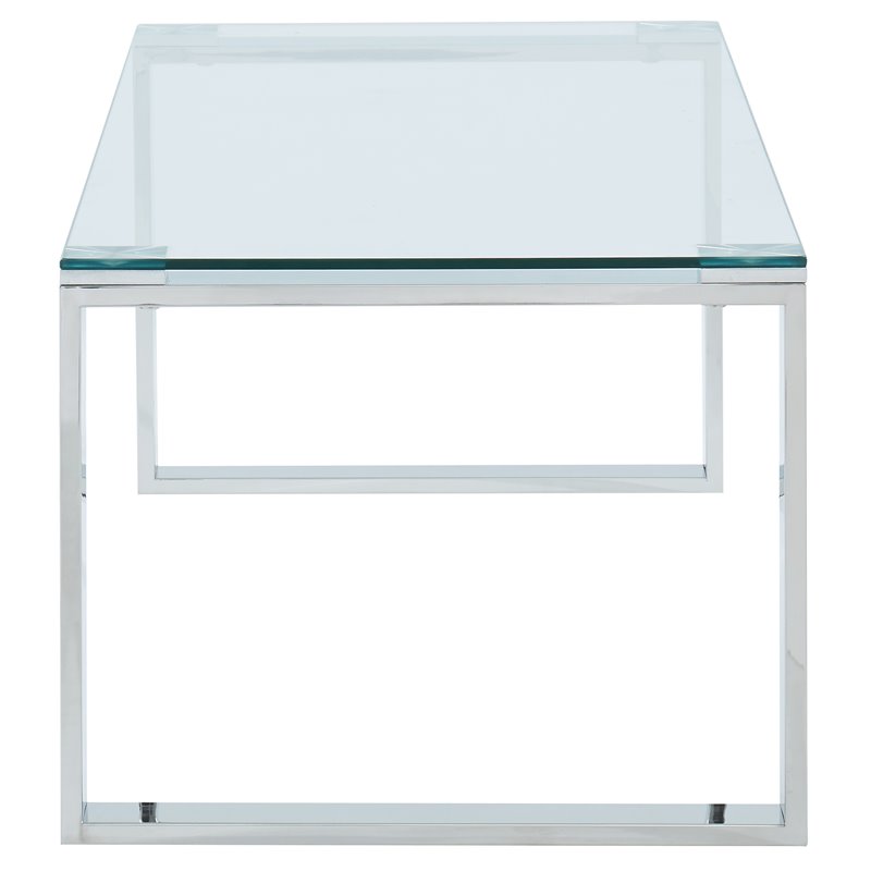 Pemberly Row Contemporary Stainless Steel and Glass Coffee Table Silver