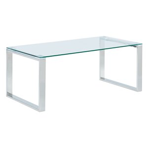 Pemberly Row Contemporary Stainless Steel and Glass Coffee Table Silver