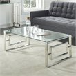 Pemberly Row Contemporary Stainless Steel/Glass Coffee Table in Silver/Clear