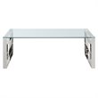 Pemberly Row Contemporary Stainless Steel/Glass Coffee Table in Silver/Clear