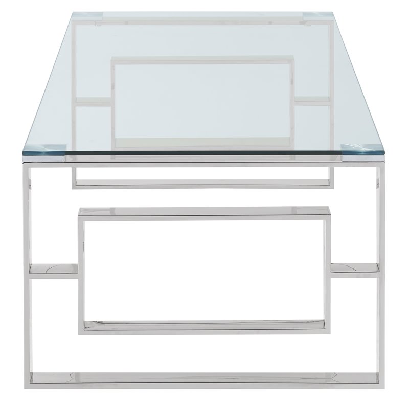 Pemberly Row Contemporary Stainless Steel/Glass Coffee Table in Silver/Clear