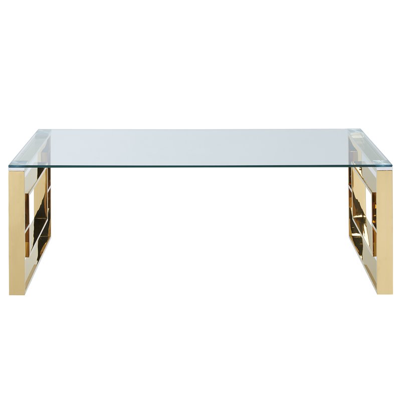 Pemberly Row Contemporary Stainless Steel/Glass Coffee Table in Gold/Clear