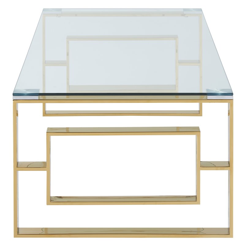 Pemberly Row Contemporary Stainless Steel/Glass Coffee Table in Gold/Clear