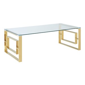 Pemberly Row Contemporary Stainless Steel/Glass Coffee Table in Gold/Clear