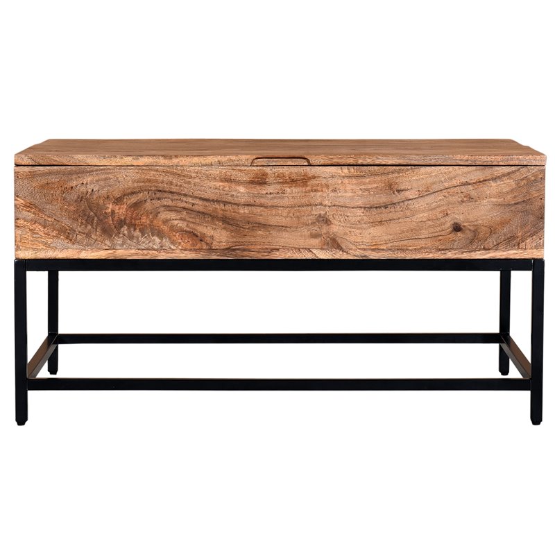 Pemberly Row Industrial Wood & Iron LiftTop Coffee Table Natural Burnt & Black