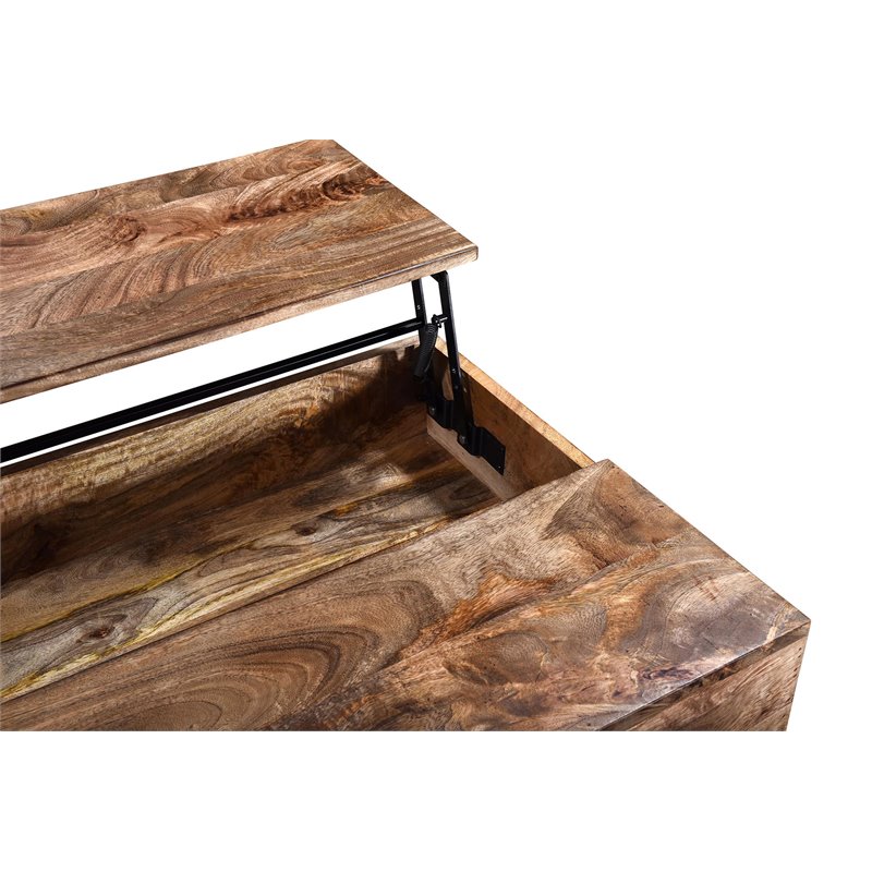 Pemberly Row Industrial Wood & Iron LiftTop Coffee Table Natural Burnt & Black