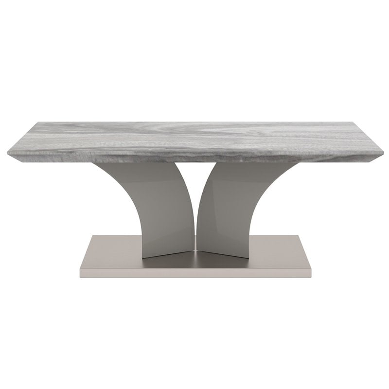 Pemberly Row Modern Faux Marble/Stainless Steel Coffee Table in Gray