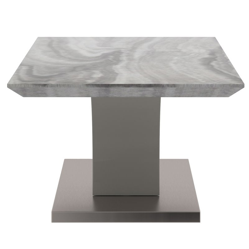 Pemberly Row Modern Faux Marble/Stainless Steel Coffee Table in Gray