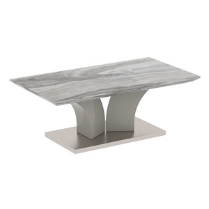 Pemberly Row Modern Faux Marble/Stainless Steel Coffee Table in Gray