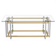 Pemberly Row Rectangular Contemporary Glass/Metal Coffee Table in Silver/Gold