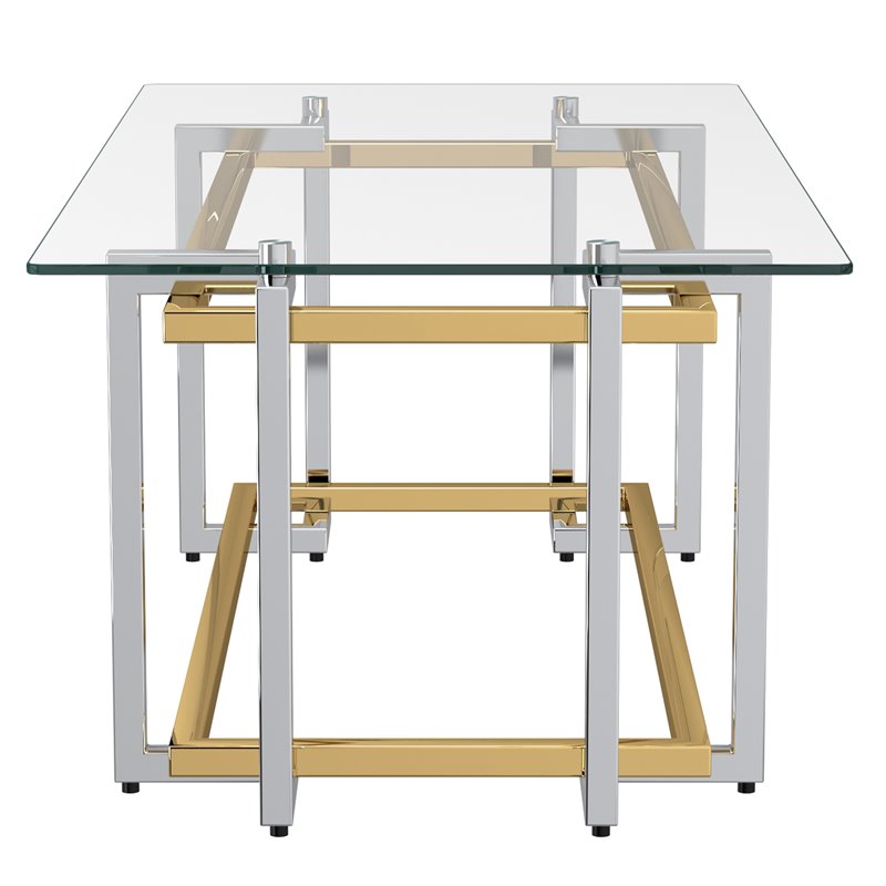 Pemberly Row Rectangular Contemporary Glass/Metal Coffee Table in Silver/Gold