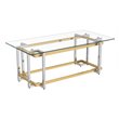 Pemberly Row Rectangular Contemporary Glass/Metal Coffee Table in Silver/Gold