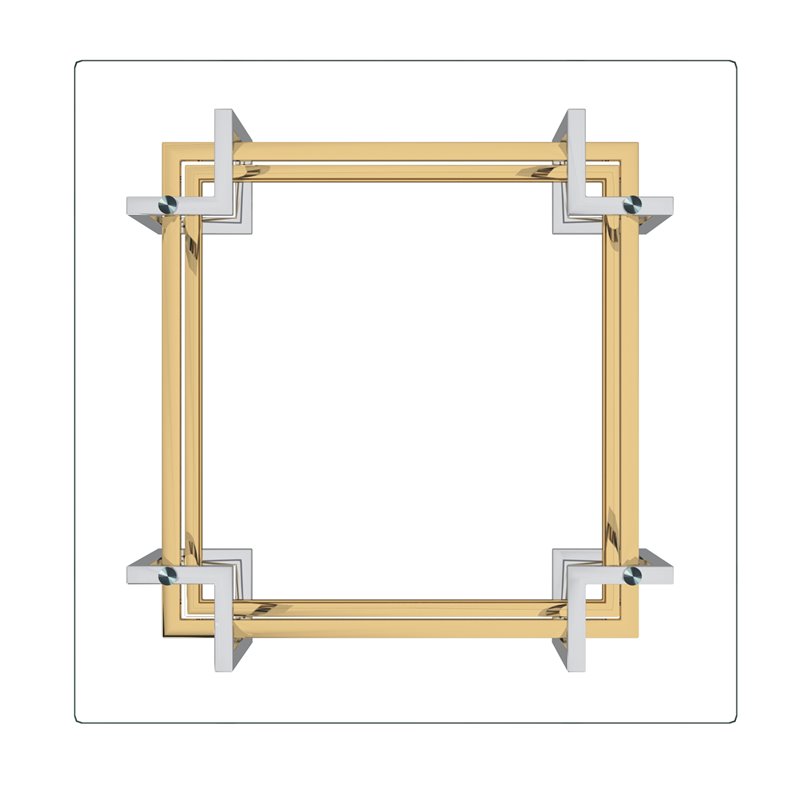 Pemberly Row Square Contemporary Glass/Metal Coffee Table in Silver/Gold