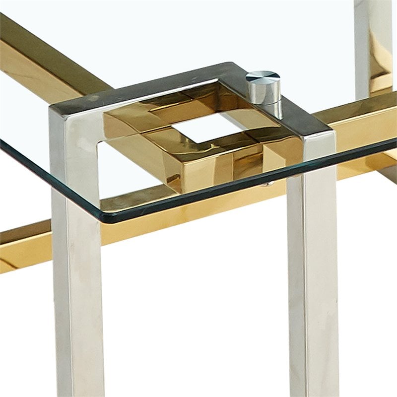 Pemberly Row Square Contemporary Glass/Metal Coffee Table in Silver/Gold