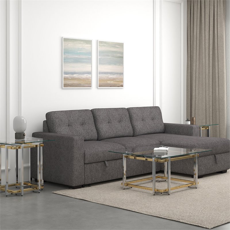 Pemberly Row Square Contemporary Glass/Metal Coffee Table in Silver/Gold