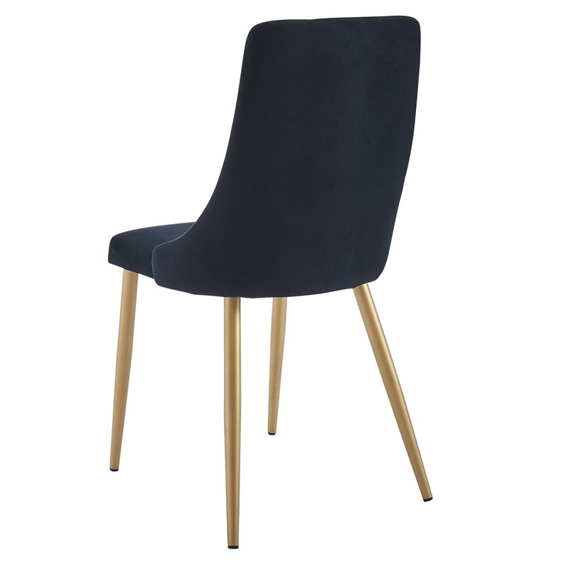 Pemberly Row Velvet and Metal Dining Chair Set of 2 Black and Aged Gold