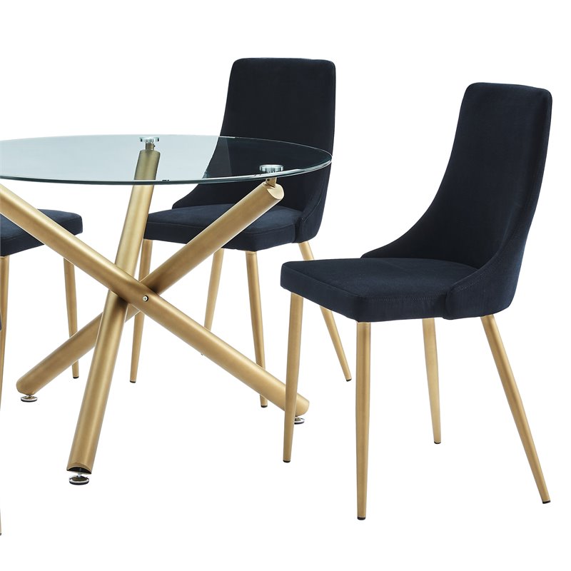 Pemberly Row Velvet and Metal Dining Chair Set of 2 Black and Aged Gold