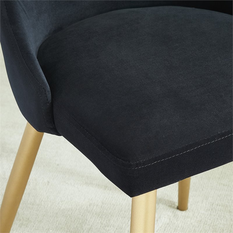 Pemberly Row Velvet and Metal Dining Chair Set of 2 Black and Aged Gold
